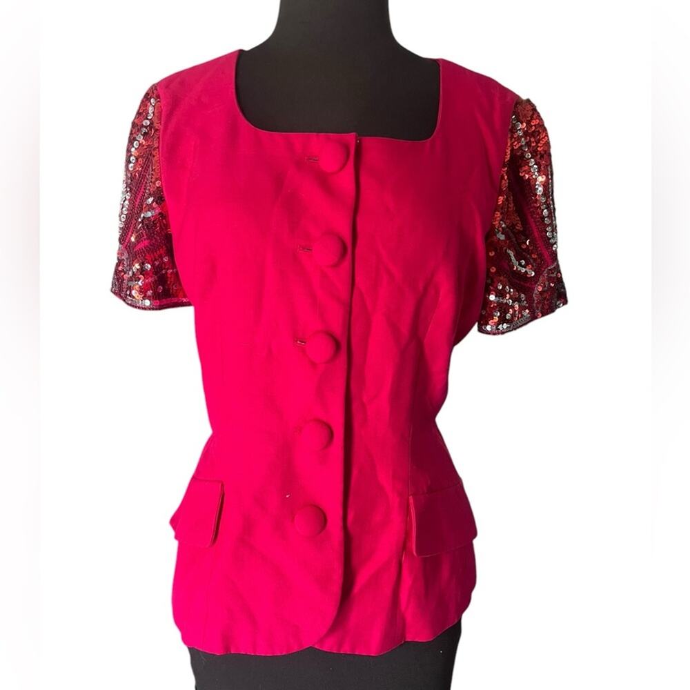 Vtg Pink Silk Beaded Maximalist Feminine Blazer NWT Womens Size 8P Glam Colorful